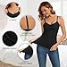WOWENY Thermal Fleece Tank Top for Women Ruched V Neck Sleeveless Warm Camisole Base Layer Vest Underwear Tops(Black, X-Large)