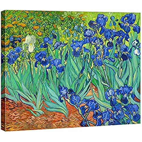 Wieco Art Irises Modern Stretched and Framed Floral Giclee Canvas Print By Van Gogh Famous Flowers Oil Paintings Reproduction Artwork Pictures on Canvas Wall Art for Bedroom Home Decorations