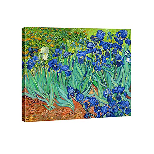 Wieco Art Irises Modern Stretched and Framed Floral Giclee Canvas Print By Van Gogh Famous Flowers Oil Paintings Reproduction Artwork Pictures on Canvas Wall Art for Bedroom Home Decorations