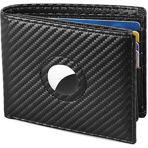 Huztencor AirTag Wallet Minimalist Front Pocket Mens Wallet for Apple Air Tag Carbon Fiber Black Cover