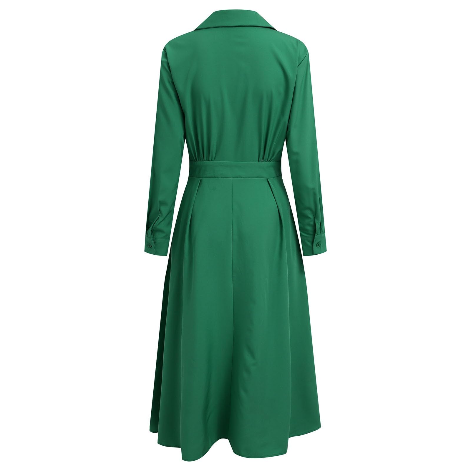 Vestido camisero casual de manga larga de moda con bolsillo de cuello en V para mujer