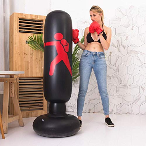 1.6m Inflatable Boxing Sandbag Tumbler Free-Stand Pressure Relief Punching Bag Thai Boxer Gym Heavy Musculation Sandbag,Black