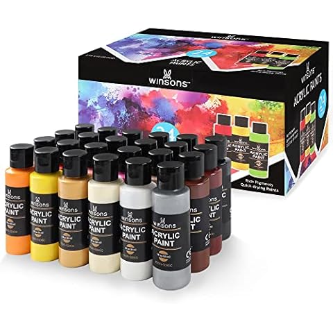 WINSONS Acrylic Paints Set of 24 Colors 2fl oz/59ml Each Bottles, Acrylic Craft Paint Supplies For Kids Adults Artists, Rich Pigment Non Toxic,Canvas Ceramic Wood Fabric Painting Cover
