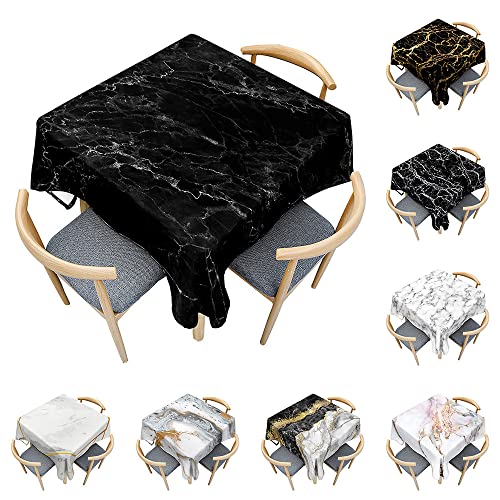 Odot Nappe Carrée Anti Tache, Nappe en Marbre Noir et Blanc 3D Imperméable Anti Taches Lavable Rectangulaire Nappe pour Fête Decoration Ménage Table Basse...