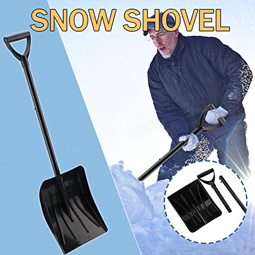 Snow Shovel Metal, Snow Shovel Metal Blade Fiberglass Handle, Winter Telescopic Snow Shovel Multifunctional Portable Snow Shovel, Great to Clear Snow, Tidy Up The Courtyard (Black)