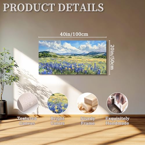 SERIMINO Nature Landscape Wall Art, Wilderness Meadow Wildflower Large Artwork, Rural Scenic Canvas Art Prints, Bright Natural Scenery Pictures Wall Decor Living Room Bedroom Rustic Farmhouse 20"X40"