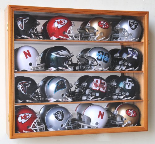 16 Riddell Mini Helmet Display Case Cabinet Wall Rack W/Uv Protection & Mirror Back -Black #TOP1