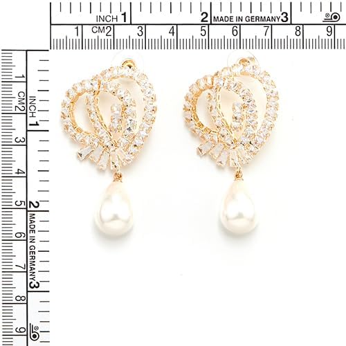 Gold Color Crystal Loop Drop Earrings with Teardrop Pearl Dangle Rhinestone Statement Earrings Party - Image 4