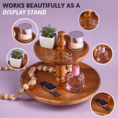 Folkulture Wooden Cake Stand Or Cupcake Stand For Dessert Table, 12 Inch Round Two Tiered Tray Or Decorative Serving Tray, Display Stand Or Cupcake Holder Or Tower For Wedding Décor (Natural Ribbed) #TOP4