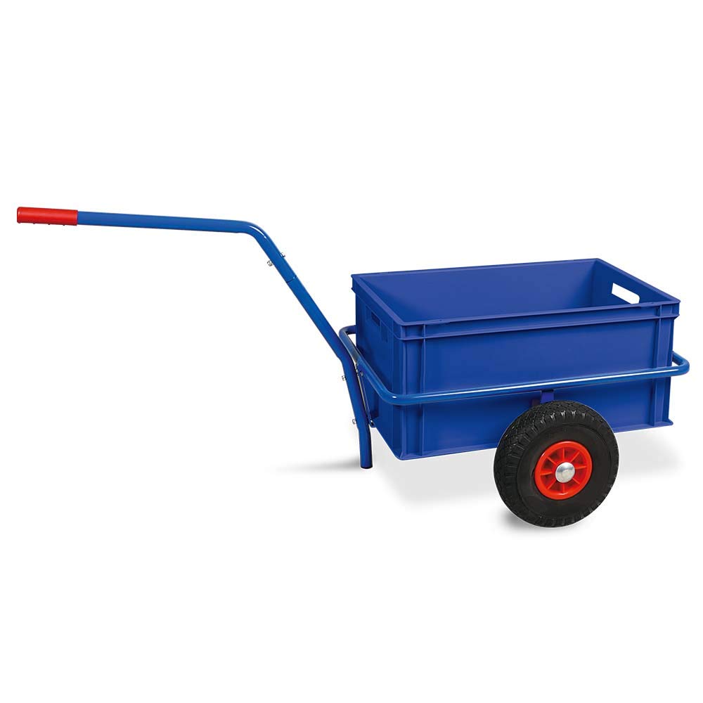 BRB Handwagen mit herausnehmbarem Kunststoffkasten 600x400x280 mm, blau, pannensichere Reifen, Tragkraft 200 kg