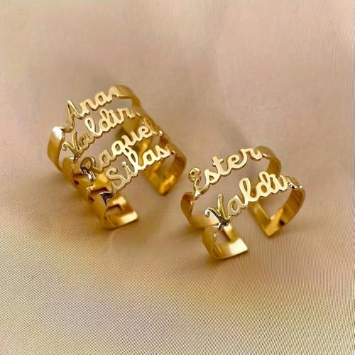 JINMA Personalized Name Ring, Custom 1–4 Names Adjustable Open Ring, Script Name Jewelry, Unique Customized Gift — view 3
