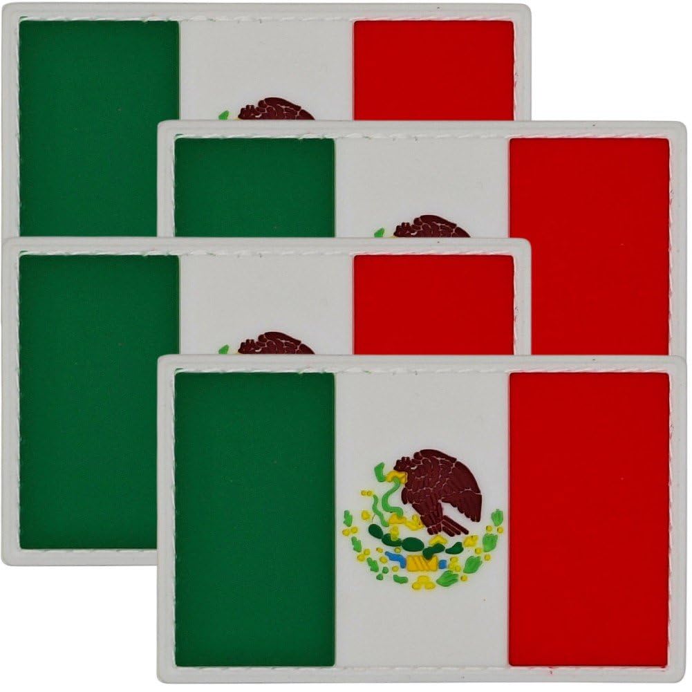 Casiler 4 Pcs Mexico Flag Rubber Patch, Military Arm Hook and Loop Emblem for Hat Backpack Garment Decoration