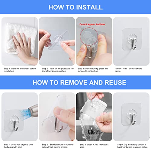Hsxfl Adhesive Hooks For Hanging Heavy Duty - 24 Pack Wall Hooks 13Lb(Max), Bathroom Kitchen Transparent Sticky Hooks Waterproof Transparent Wall Hangers, Home Improvement Utility Hooks #TOP3