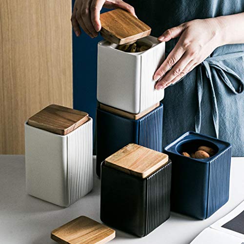 Food Storage Canister, Square Ceramic Cookie Jars Kitchen Canister With Airtight Lid, Good For Coffee Bean, Tea, Spices Or Snacks Storage (Blue,Large) #TOP4