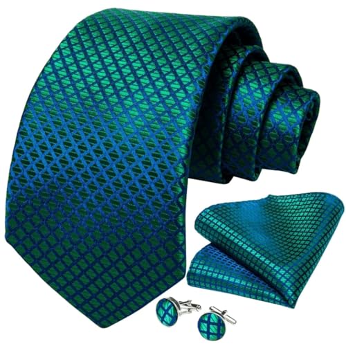 Corbata de seda para hombre con pañuelo y gemelos