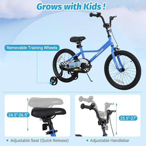 Image of Olakids Kids Bike, 12 14 16 18 Inch Racing Car Themed Toddlers Bike with Training Wheels Adjustable Seat and Handlebar Coaster Brake and Handbrake, Children's Bicycle for Boys Girls