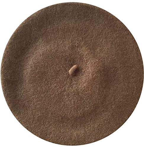 Gllutt Beret Hat Artist French Style Warm Thick Wool Solid Color for Women Girl (Brown)