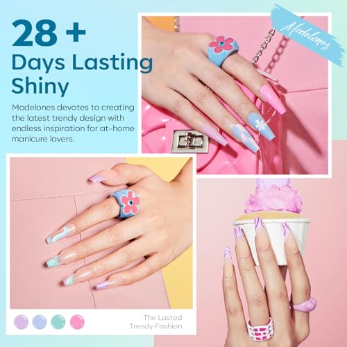 Image of modelones Gel Nail Polish Set, 6 Colors 2026 Spring Summer Pastel Gel Polish Set with Nail Art Liner Brush Soft Pink White Light Purple Blue Green Nude Painting Nail Polish Kit Mothersday DIY Gift