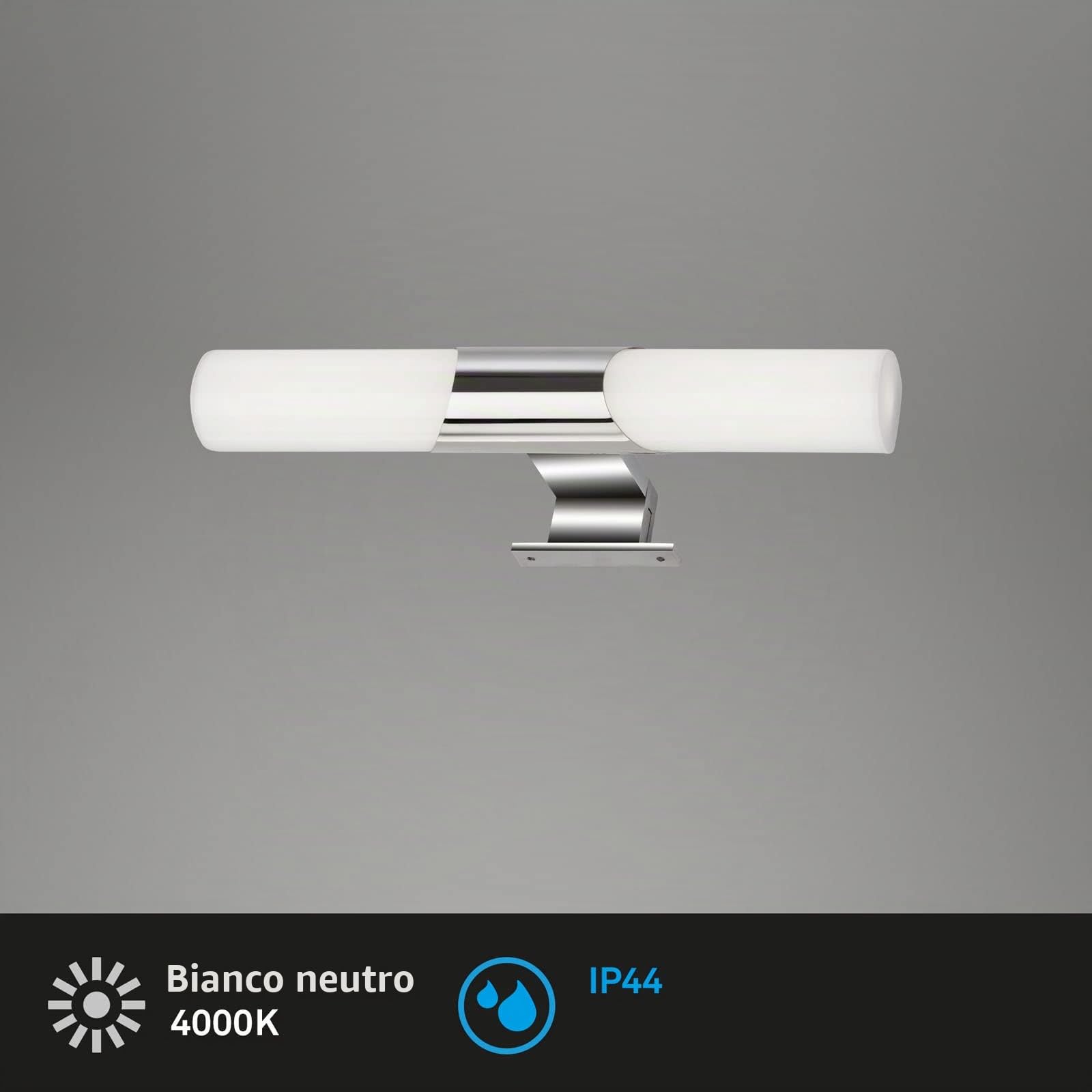 BRILONER - Lampada a LED a specchio per il bagno, lampada a specchio per il bagno, IP44, colore della luce bianco neutro, 7W, cromo, 32 cm