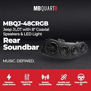 MB Quart Rear Soundbar with 8-Inch Coaxial Speakers, Titanium Tweeters, RGB Light - Compatible with Jeep Gladiator (JT) 20-23 & Wrangler (JL) 18-23