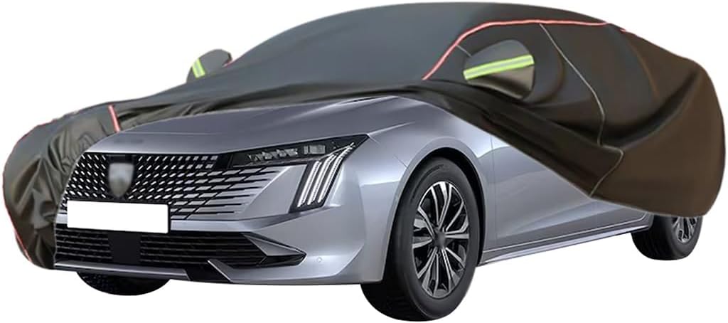 WOLWES Car Cover are Suitable for Peugeot 508 Allure/GT Saloon,Water,Rain,Sun and Snow Resistant Oxford Fabric Car Cover,with Side Door Zip (Color : Black, Size : 508 GT)