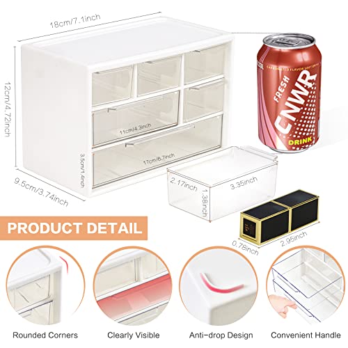 Mini Desk Storage Organizer With 6 Drawers, Fodiens Stackable Desktop Craft Drawer Cabinet, Clear Storage Box Caddy For Makeup Jewelry Office Craft Supplies (White) #TOP1