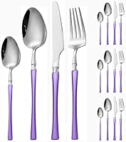 Vista 20 de Juego de 16 cubiertos de acero inoxidable con mango de cintura pequeña, cubiertos de acero inoxidable, cuchillos, tenedores, cucharas para 4