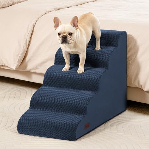 Image of Aodisman Dog Stairs for High Beds,5 Step Pet Ramp for Dogs and Cats,22.4 inch H | High-density foam dog steps for beds and window sills, with a non-slip bottom for puppy and older cat,comfortable,Blue