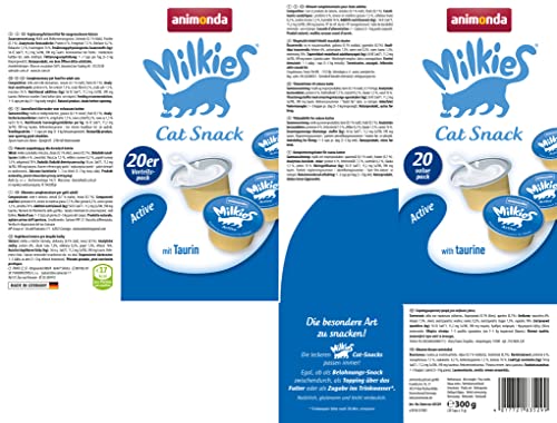 animonda Milkies Katzensnack mit Milch - Cups Active (20 Cups à 15 g), leicht verdauliche Katzenmilch für Erwachsene Katzen, Milch-Snack ohne Soja und Zucker