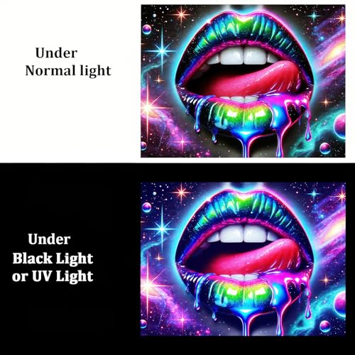 Image of BlissYard Blacklight Tapestry UV Reactive Tapestry Wall Hanging 78x59 Inches Cosmic Rainbow Lips Wall Hanging, Fluorescent Art Decoration for Bedroom, Living Room, and Parties