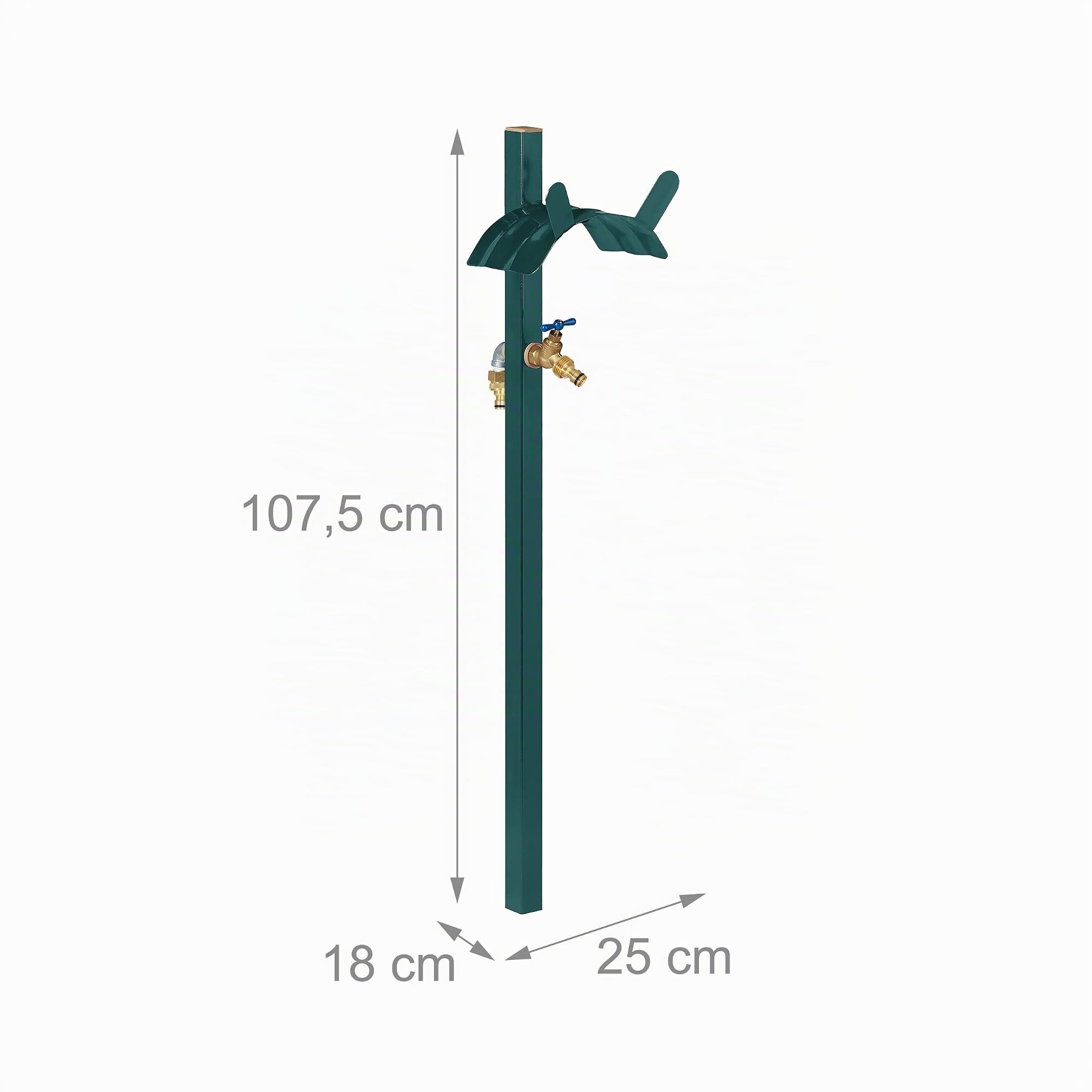 Relaxdays Wasserzapfstelle mit Schlauchhalter, für 45m Schlauch, 2X 1/2" Schlauchadapter, Stahl, HBT 107,5x25x18cm, grün
