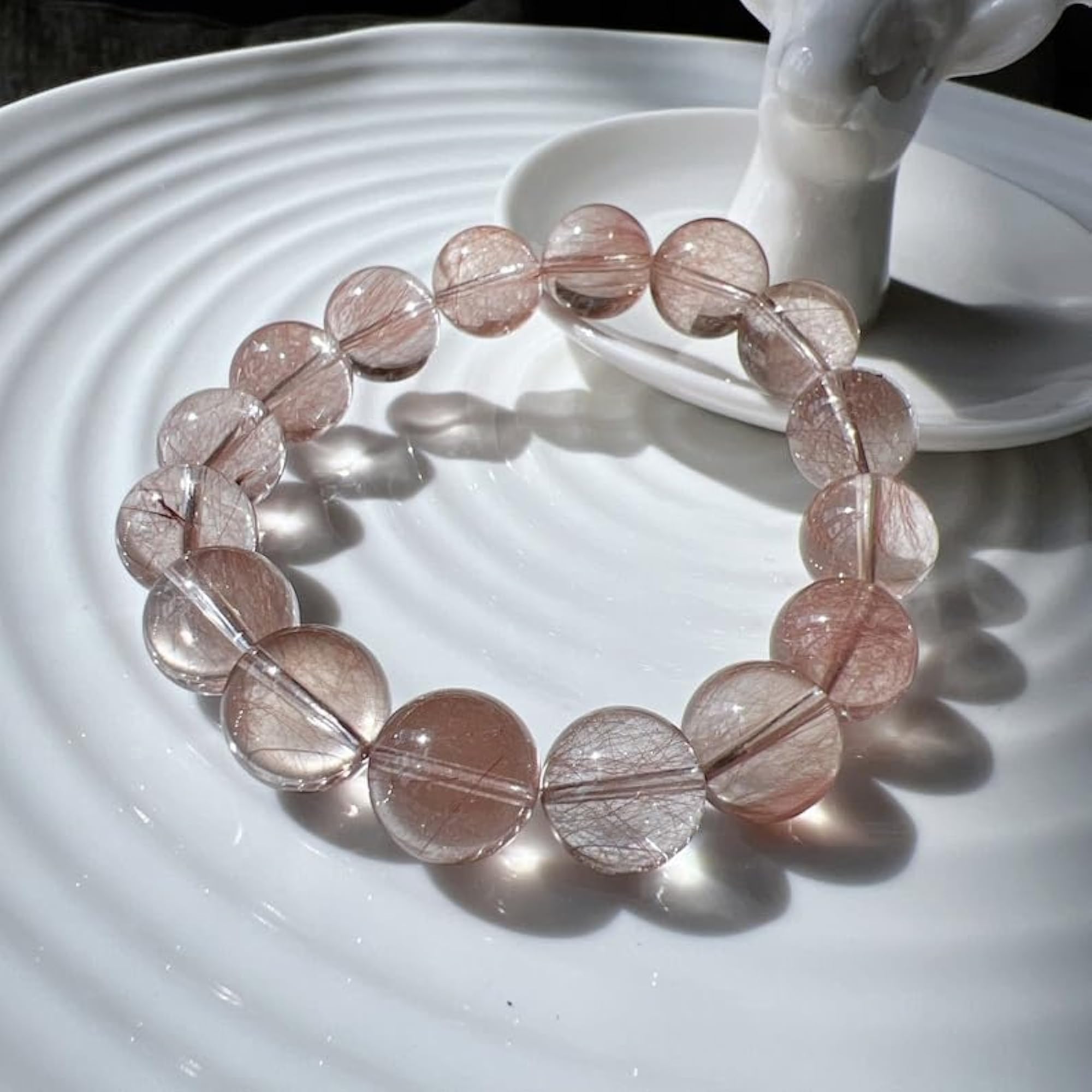 Natural Rutilated Quartz 14mm Round Bead Stretchable Bracelet, Unisex