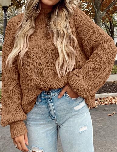 PRETTYGARDEN Women's Fall Oversized Pullover Sweaters Casual Crewneck Long Sleeve Chunky Cable Knit Tops Winter Clothing