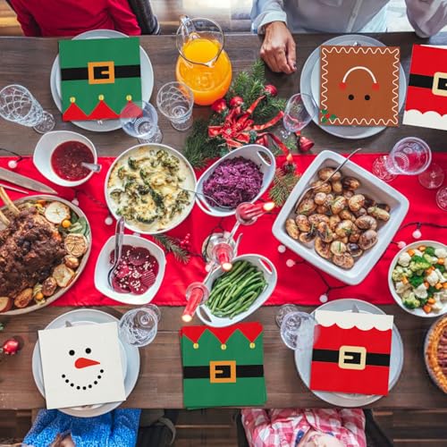 100 Christmas Napkins, Christmas Cocktail Napkins, Xmas Snowman Gingerbread Man Elf & Santa Party Napkins for Holiday Decorations Table Décor Party Supplies – Image 7