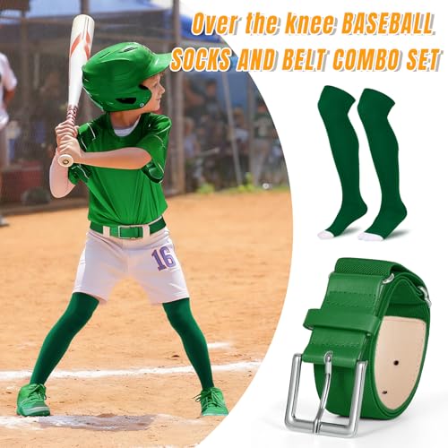 Image of XZQTIVE Baseball Socks and Belt Combo,Over the Knee Softball Socks and Belt,Knee High Football Socks for Kids Youth Adults