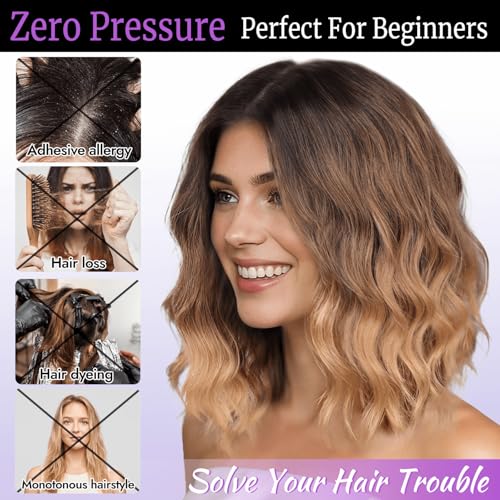 Image of Eawwii Wigs for Women Brown to Honey Blonde,Short Wavy Synthetic Lace Wig | Glueless 4x1 Lace Hairline, Heat-Resistant Fiber,Bob Wave Style,Natural Appearance for Everyday Cosplay 14 Inch