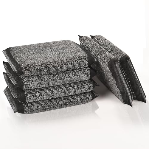 Steel-Wool Dish Sponges Kitchen Scrubbers - 6 Pack Non Scratch Heavy Duty Premium Scrub Sponges，Reusable Multipurpose Metal Cleans for Washing Dishes，Pots and Pans，Household Cleaning，Bathroom（Black）