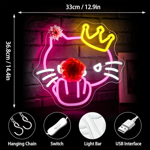 Image of Neon Sign, FPLL Pink Cat Neon Signs for Wall Decor - Cute LED Sign for Bedroom, Party, Birthday, Bar Light up Signs Home Decor - USB Powered