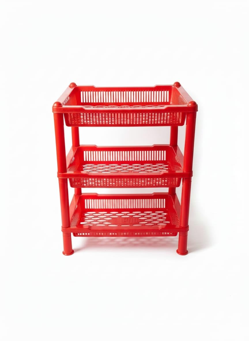 Kitchne Star Plastic TEASER 3-Layer Kitchen Rack Stand/Multipurpose Rack for Storage/Vegetable Stand for Kitchen Storage Rack/Durable Kitchen Racks for Storage (Red)-picture-36