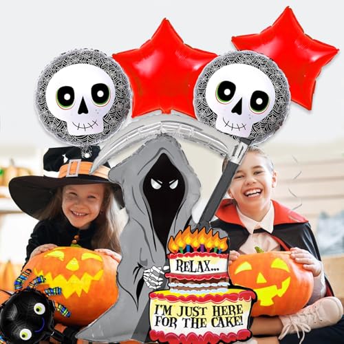Image of Rozi Decoration Skeleton Theme Foil Balloons | Halloween Decorations Set for Home | Costume for Girls | Multicolor, 5 Pieces