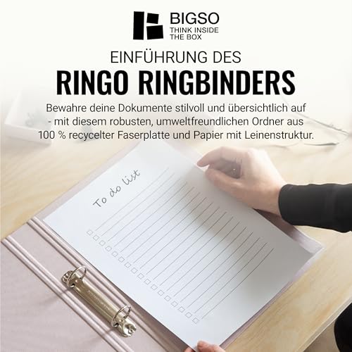 BIGSO RINGO Ringbuch A4 – Aufbewahrungsbox mit 2 Ringen – Schreibtischablage für Dokumente, Klarsichthüllen & Trennblätter – Ringhefter aus Faserplatte und Papier – rosa