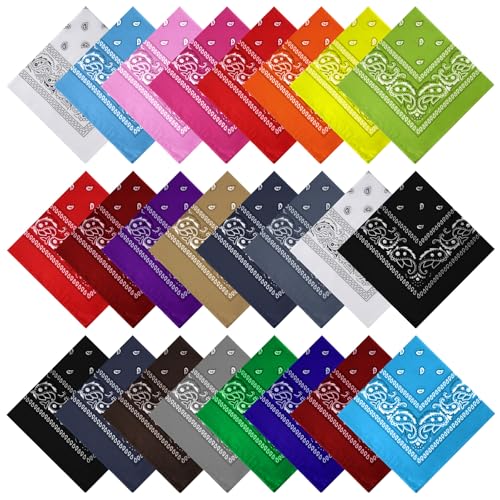 PLULON 24 Pack Bandanas for Men Women, Paisley Pattern Bandana Bulk Headbands Men Handkerchief Face Mask Square Scarf Headwear 100% Polyester