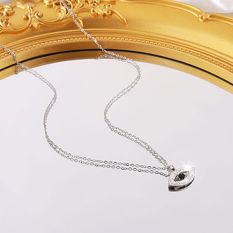 18K Gold Plated Sterling Silver Evil Eye Pendant Necklace – Statement Protective Charm with Black & White Cubic Zirconia Stones - Image 2