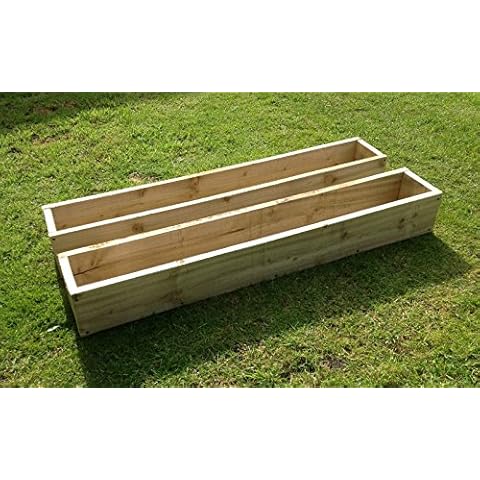 2 x Large 120cm Long (4ft) Wooden Garden/Patio/Window Box Planters. Fully Assembled - Just add plants! Cover
