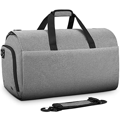 Carry on Convertible Garment Bag Waterproof Travel Duffel Bag for Mens Business Garment Bags with Shoulder Strap, Shoes Compartment 2 in 1 Hanging Suitcase Suit Travel Bags, Grey