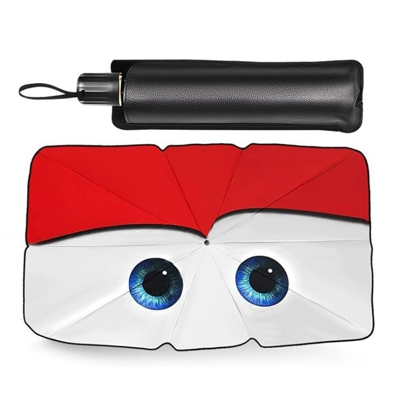Parasol Coche Delantero Plegable 145 x 79 cm，Parasol Coche Paraguas,Parasol Delantero Coche con Diseño Adorable de Ojos,UV y El Calor,Viene con Bolsa de Almacenamiento, Apto para berlinas,MPV,SUV