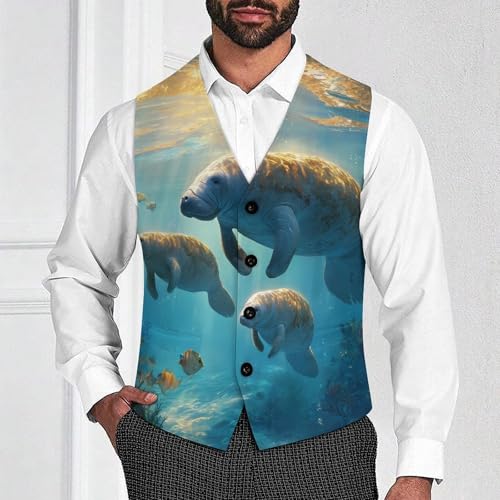 Ocean Manatee Men's Suit Vest Slim Fit Business Dress Party Pattern Waistcoat Vest Top2