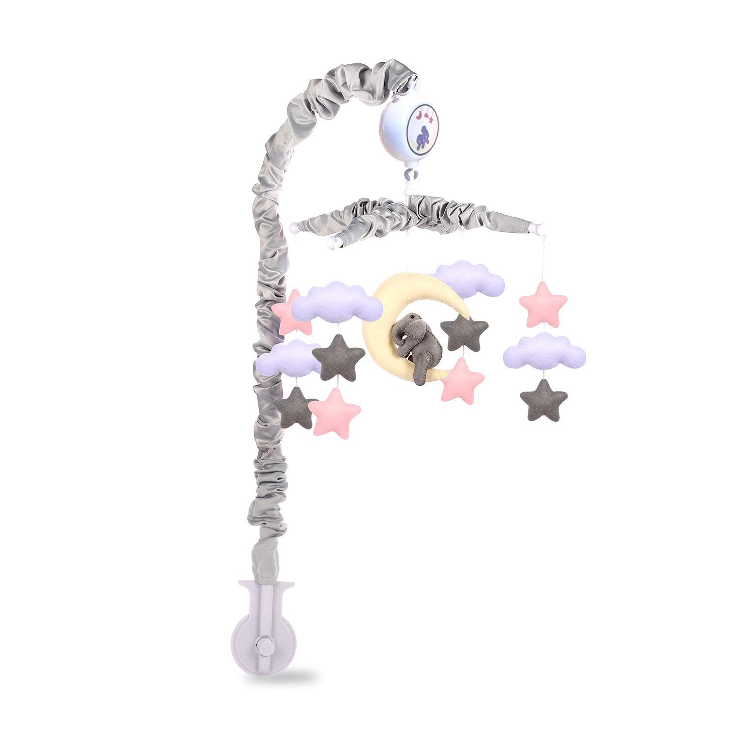 Baby Crib Mobile with Elephants, Clouds and Stars,Baby Mobile Musical Crib Mobile Music Box with 12 Lullabies (Elephant Baby Mobile)