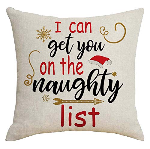 ZYCH Merry Christmas I can get You on The Naughty List Cotton Linen 18''X18'' Square Throw Pillow Case Cushion Cover for Home Sofa Bedding