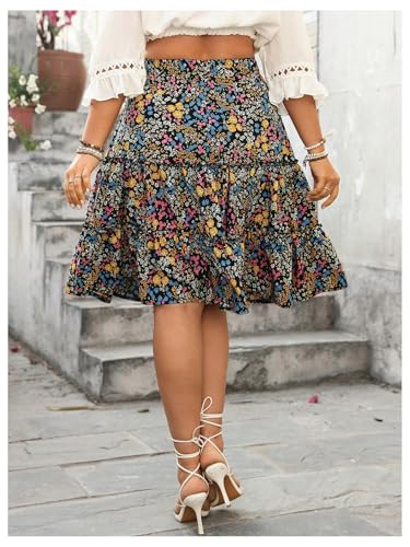 Women's Plus Size Floral Skirt Elastic High Waist A Line Flowy Ruffle Tiered Boho Summer Skirts2